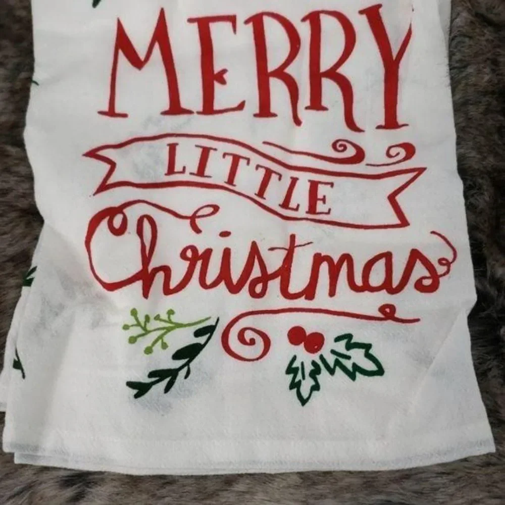 Holiday Time Have Yourself Merry Little Christmas flour tea towel‎ white